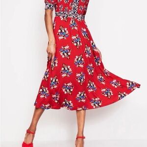 EUC Boden Lily Jersey Red Floral Midi Dress
